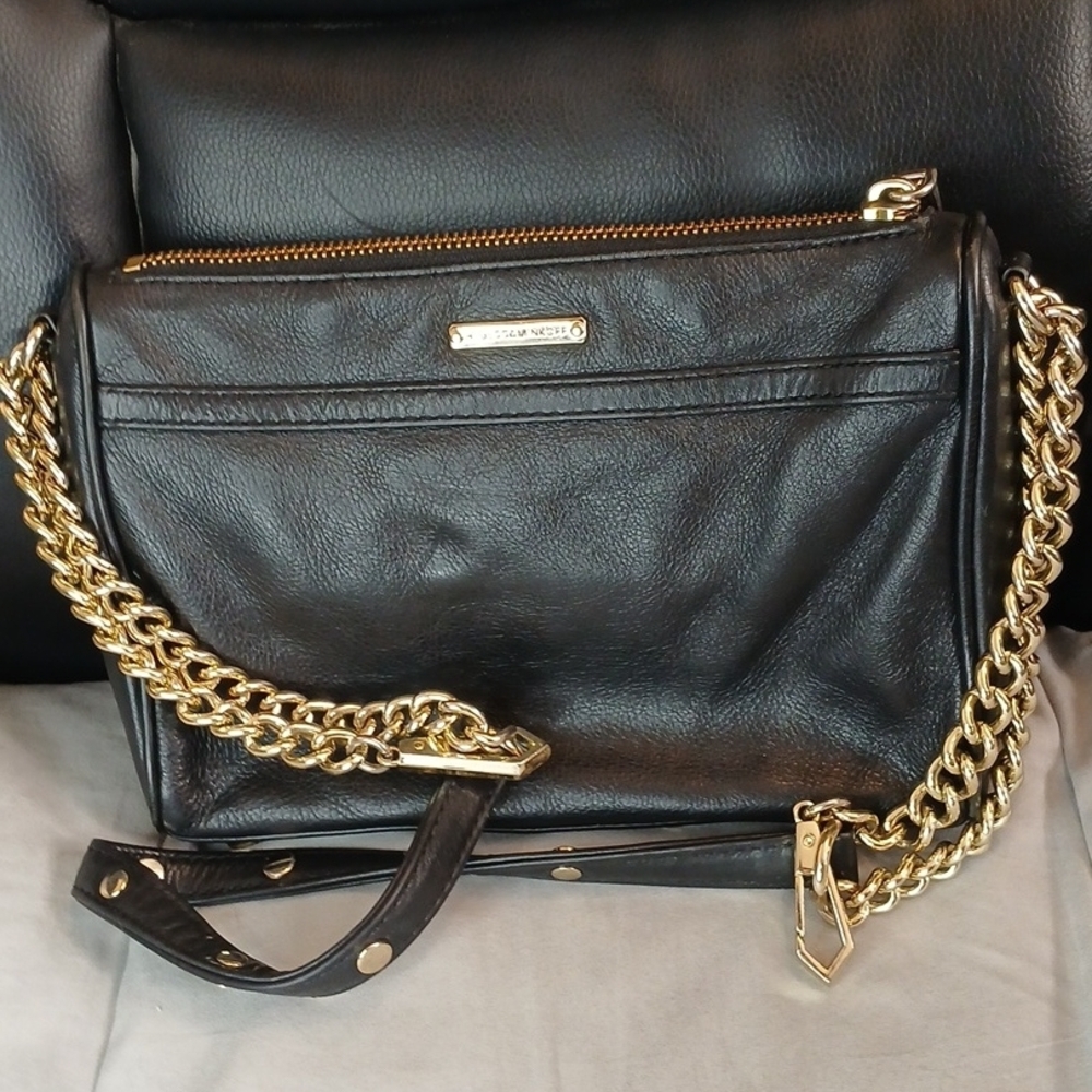 Rebecca Minkoff Black Leather Crossbody Bag with Gold Chain Strap